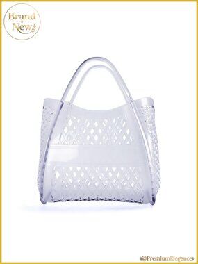 Clear PVC Jelly Tote Bag Women Waterproof Beach Purse Open Top Lattice Cutout